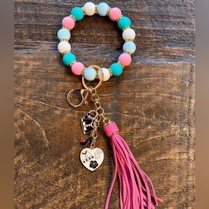 Silicone Bead Bag Charm Bracelet Keychain Pink Faux Leather Tassel NWT